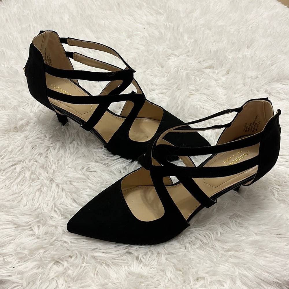NWT Black LC Helen Liz Claiborne Strappy Heels 11W in original box 11W